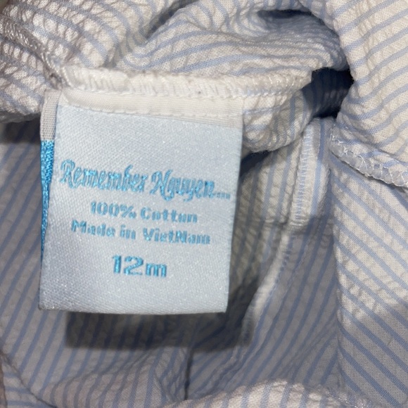 remember nguyen baby boy blue seersucker with white collar sleeveless Shortall - Picture 5 of 5